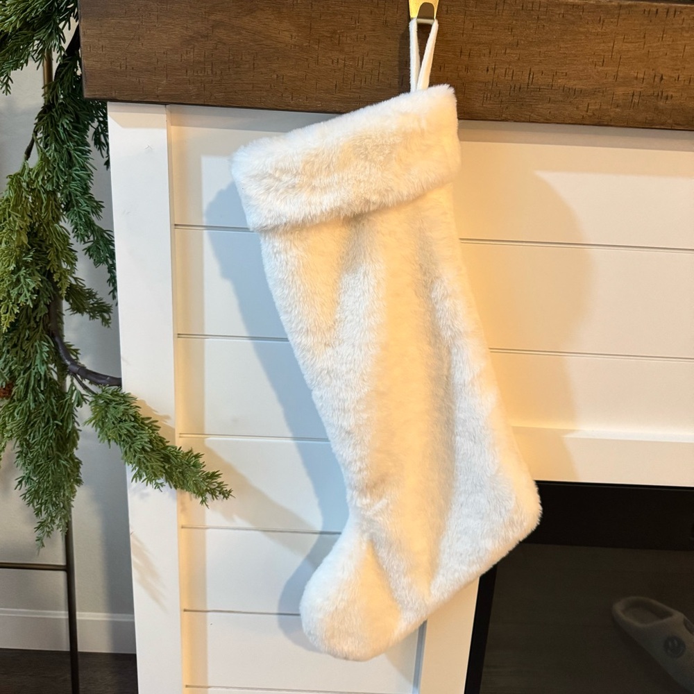 UGG White Faux Fur Holiday Stocking